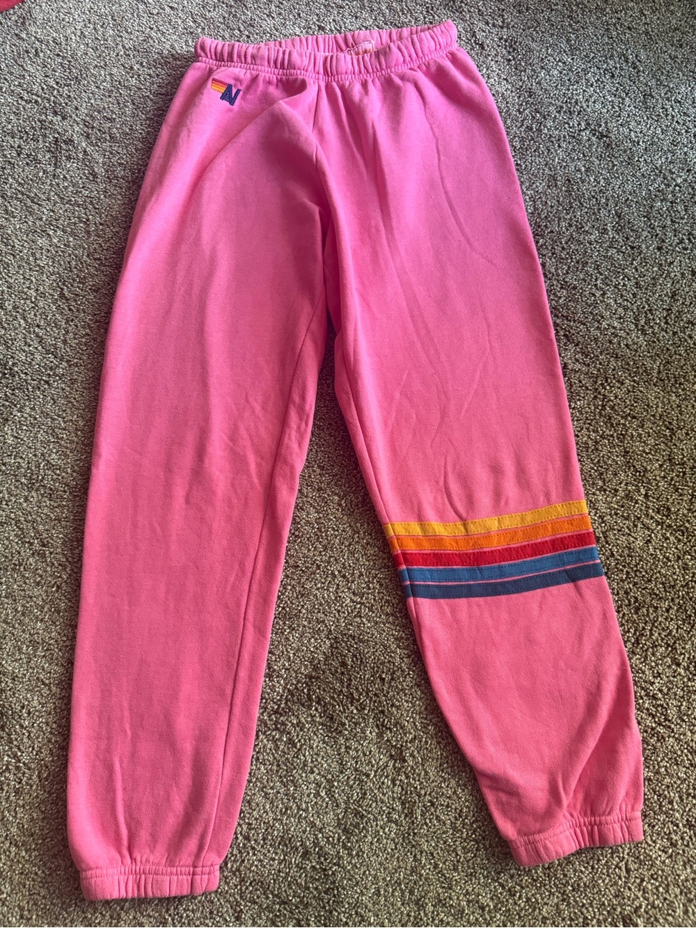 Aviator Nation Pink Sweatpants with Rainbow Stripe